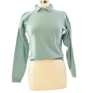 90s Vintage Haberdasher Sage Green Pullover Sweater Womens S Collared Minimalist